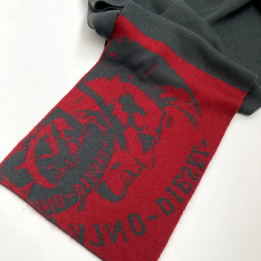 Diesel Logo Scarf - Red Maroon Gray